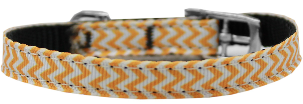 Chevrons Nylon Dog Collar with classic buckle 3/8" Orange Size 10